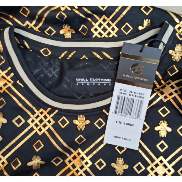 Drill Clothing Co Mens T-Shirt Large Black Gold Geometric Bee Print Streetwear - Picture 5 of 8